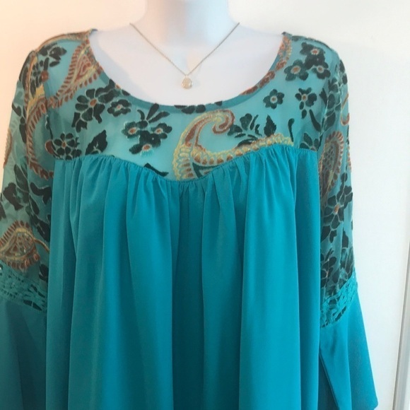 Umgee Boho Turquoise Velvet Floral Print Dress Size S - Picture 4 of 15